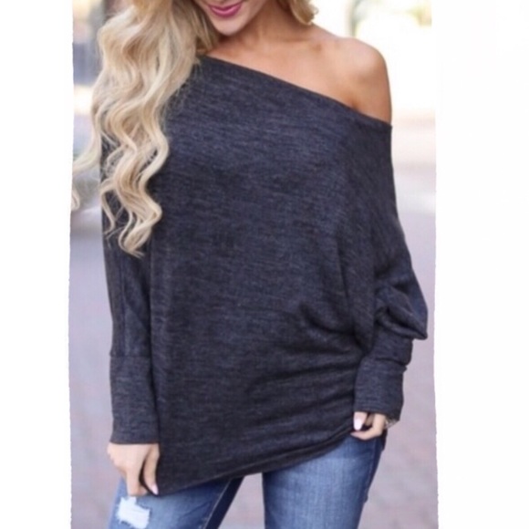 Charcoal Off-The-Shoulder Top  - 5 Stars - Picture 2 of 7